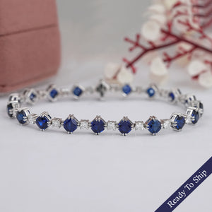 Alternating Cushion Sapphire and Diamond Link Bracelet