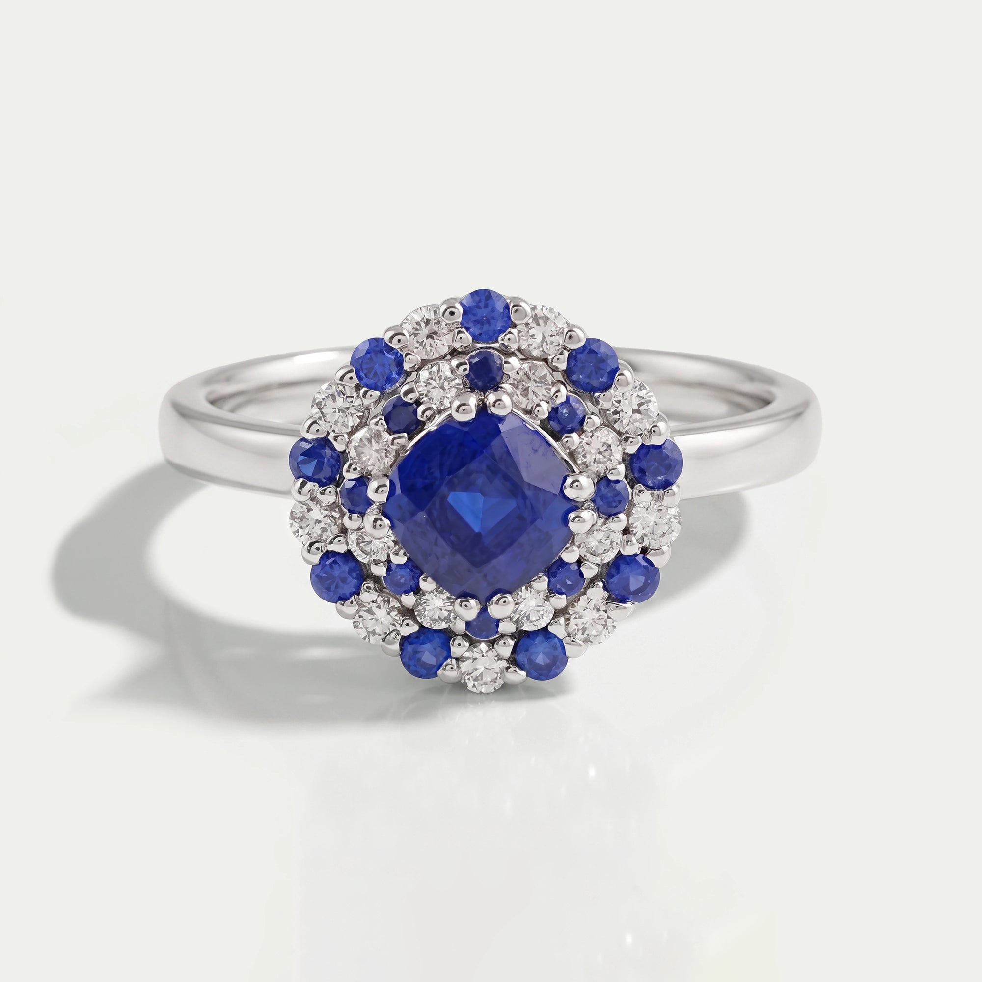 Cushion Sapphire Double Halo Engagement Ring 