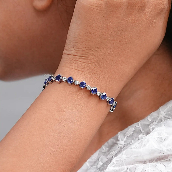 Alternating Cushion Sapphire and Diamond Link Bracelet