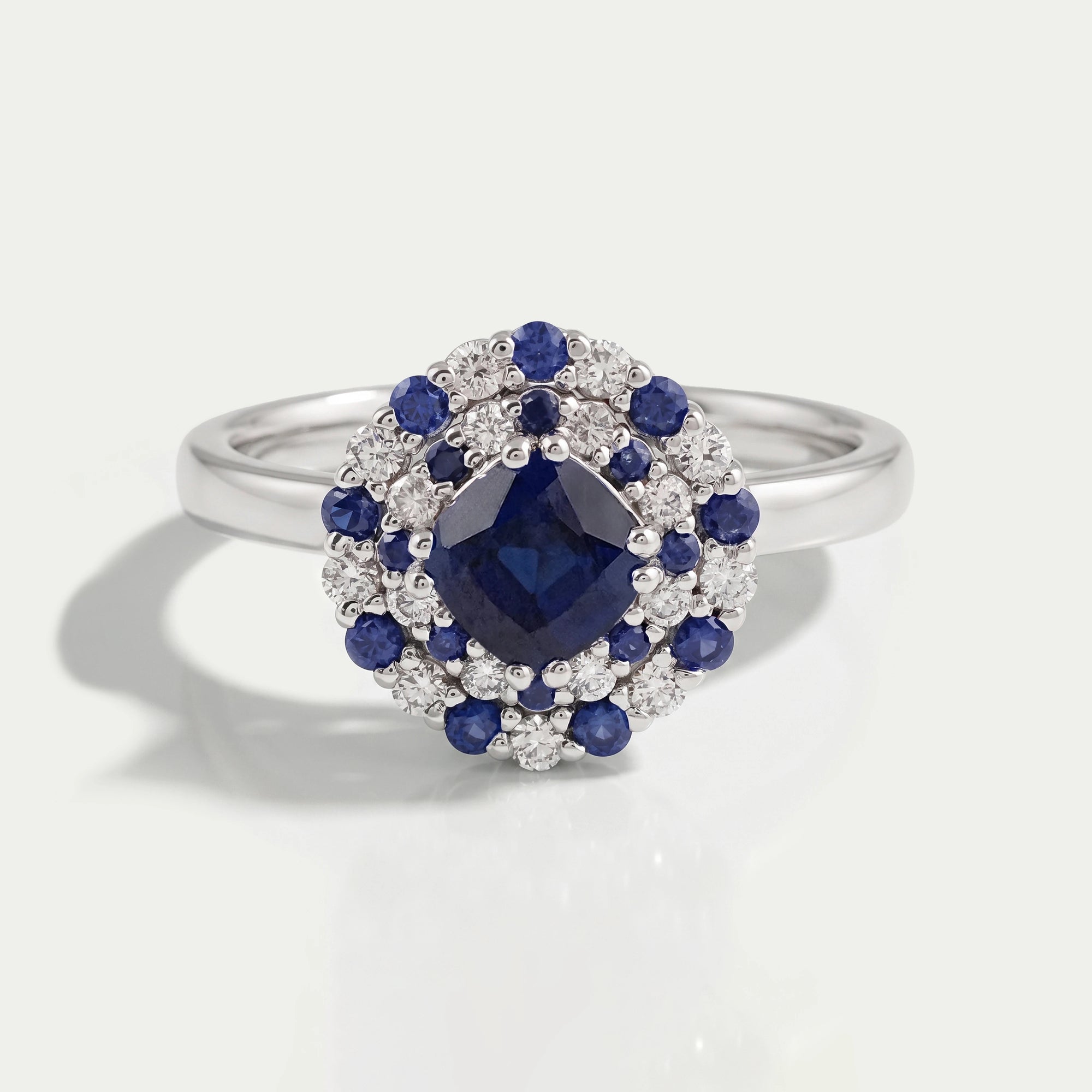 Cushion Sapphire Double Halo Engagement Ring 