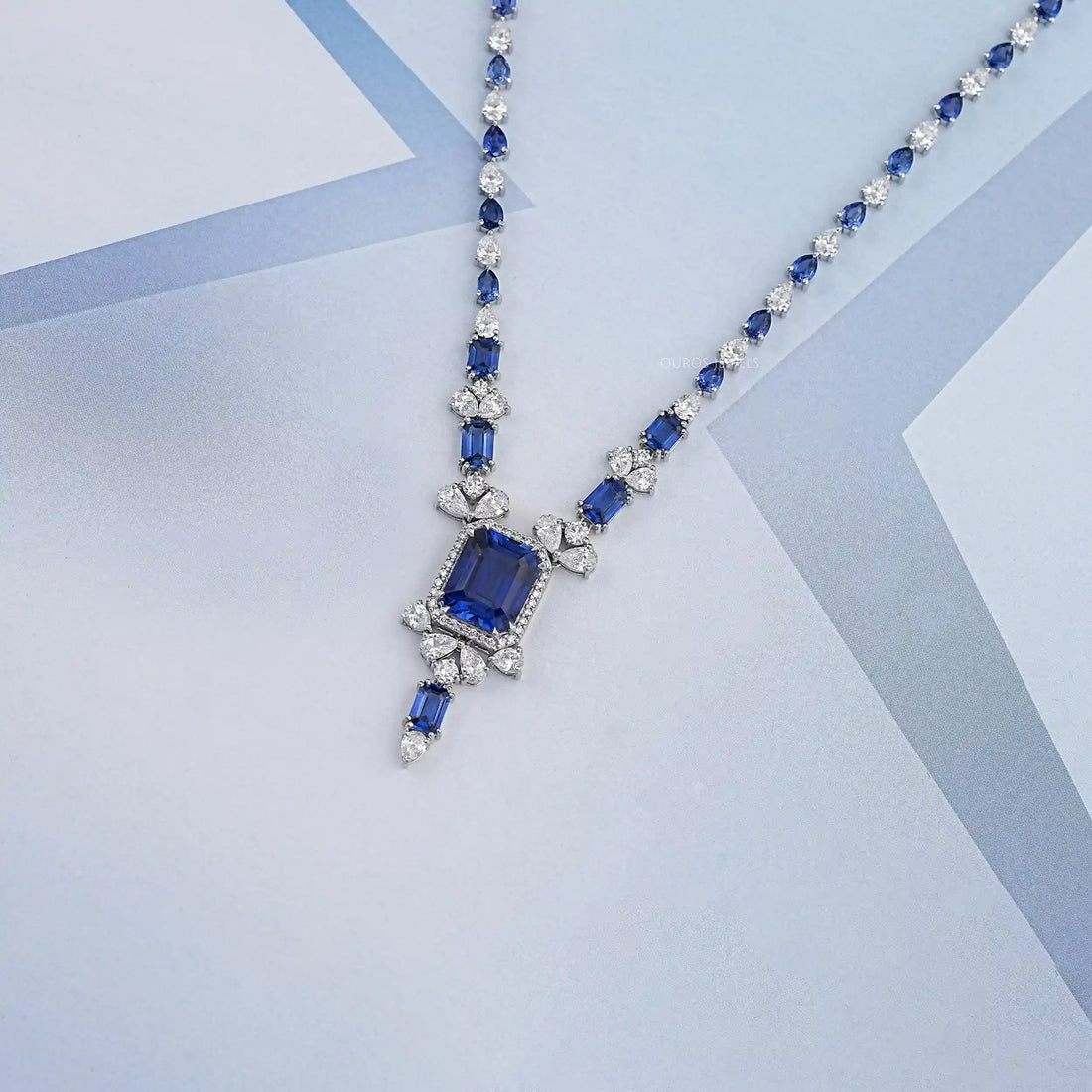 Sapphire Emerald And Pear Diamond Necklace