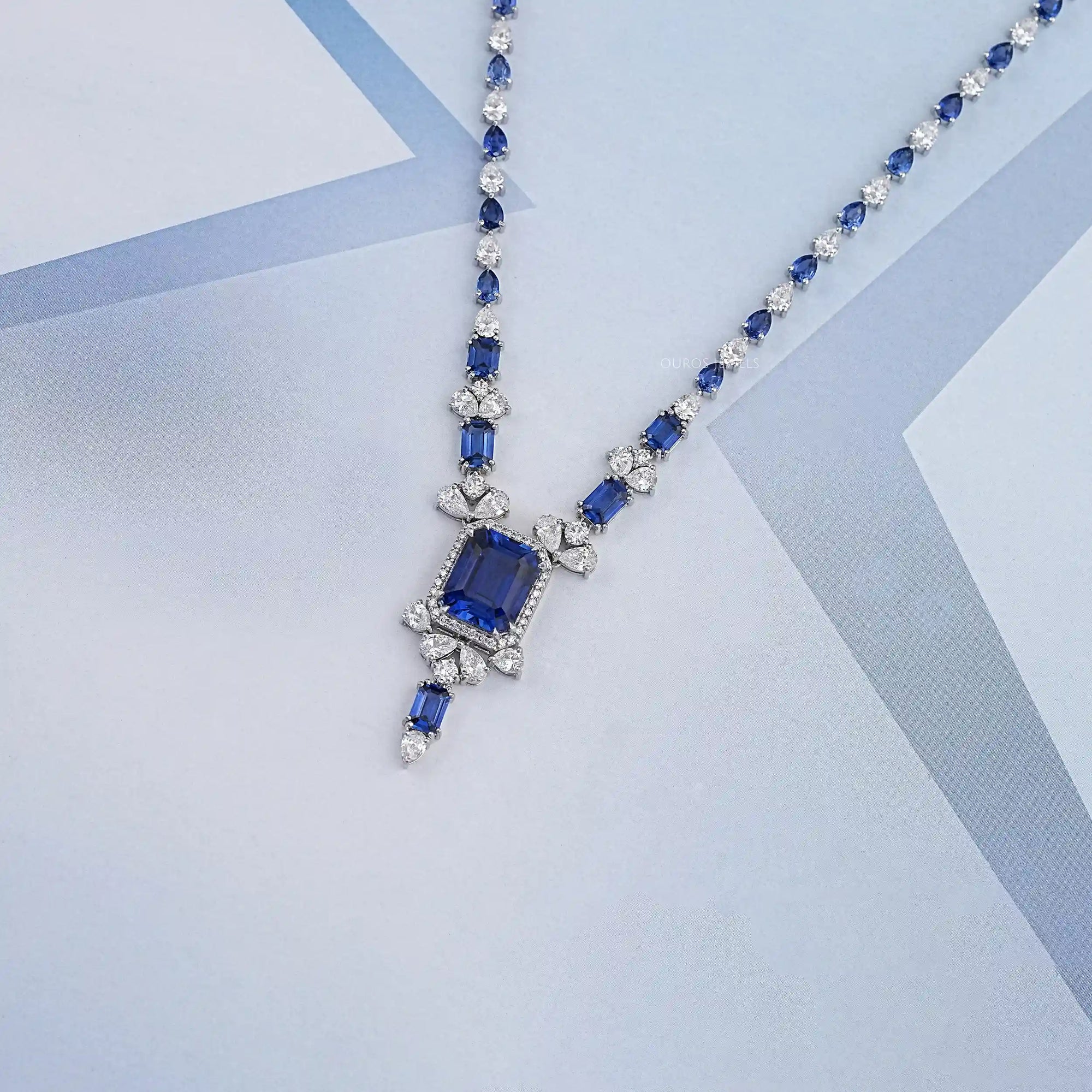 Sapphire Emerald And Pear Diamond Necklace