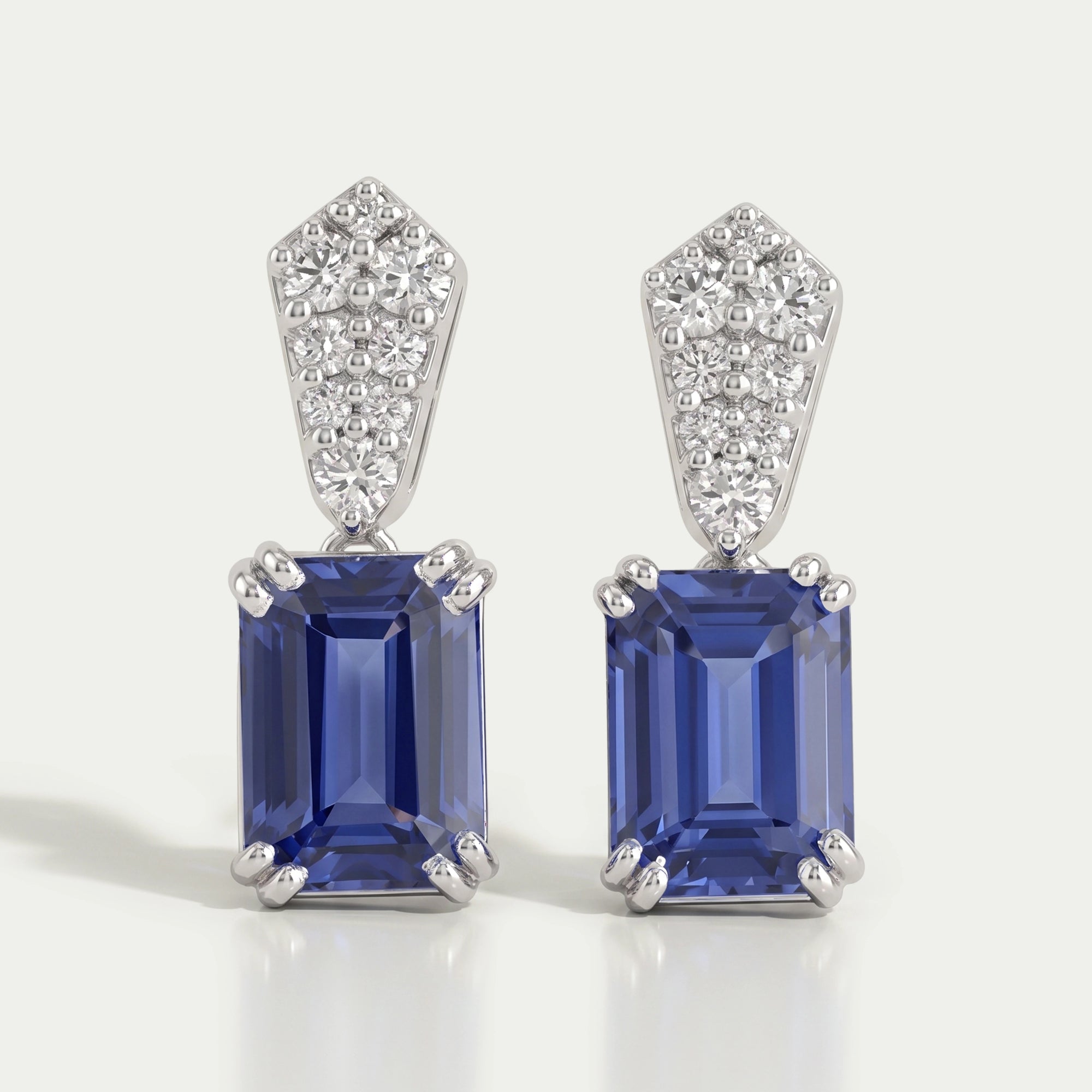 Sapphire Emerald Gemstone Round Diamond Drop Earrings