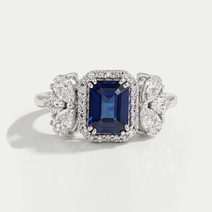 Blue Sapphire Halo Engagement Ring 
