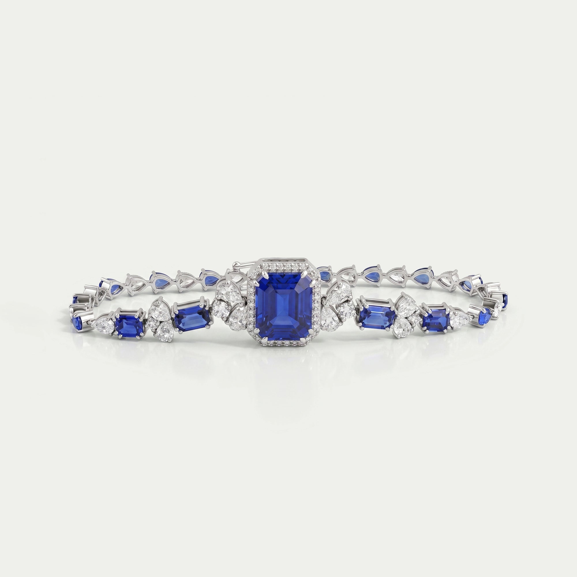 Sapphire Emerald Cut Halo Diamond Bracelet 