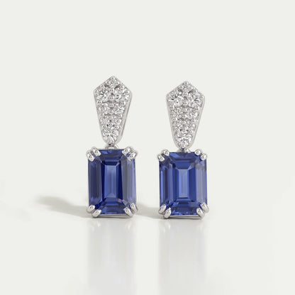 Sapphire Emerald Gemstone Round Diamond Drop Earrings Earrings