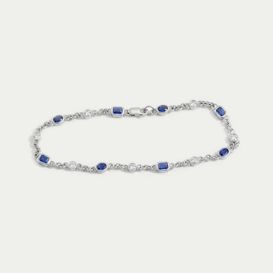 Sapphire Emerald Cut Gemstone Chain Bracelet