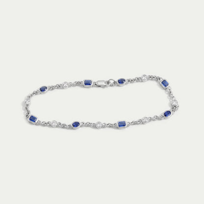 Sapphire Emerald Cut Gemstone Chain Bracelet