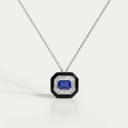 Enamel And Sapphire Gemstone Halo Pendant Necklaces