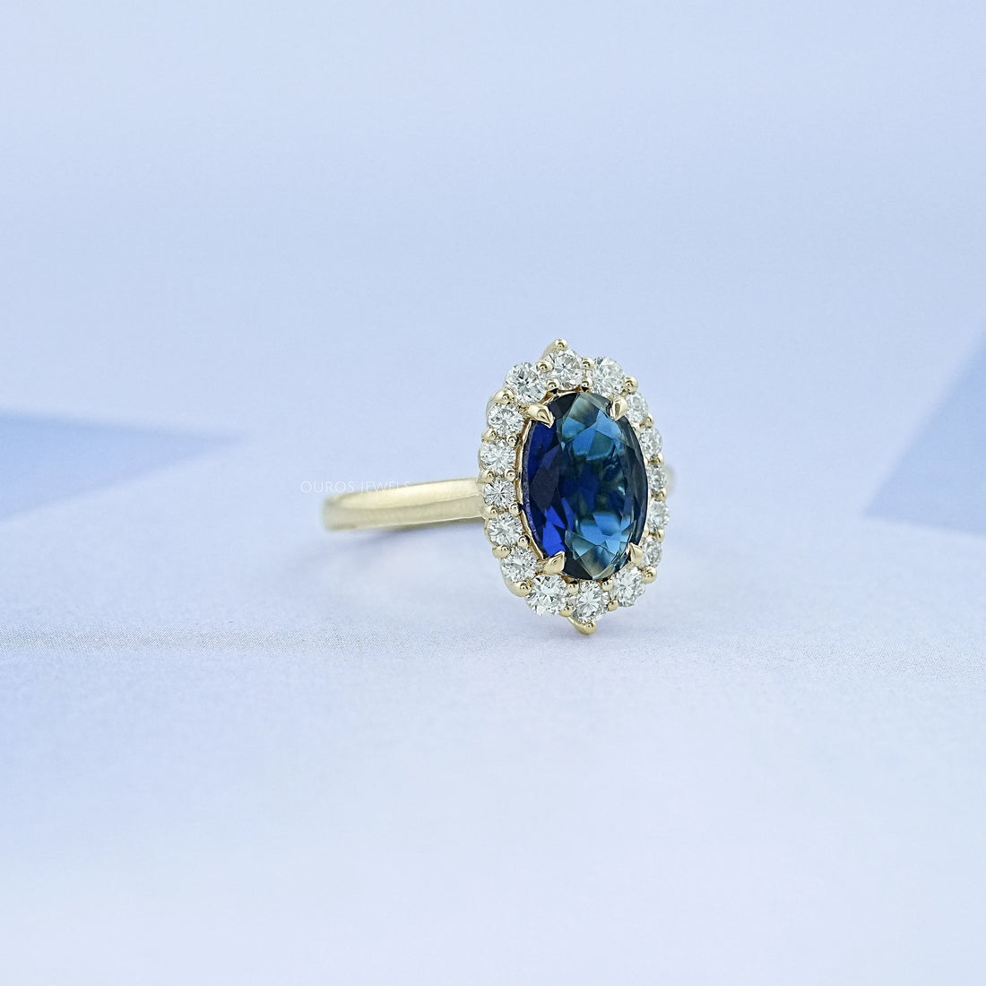 Sapphire Oval Gemstone Halo Engagement Ring Ring