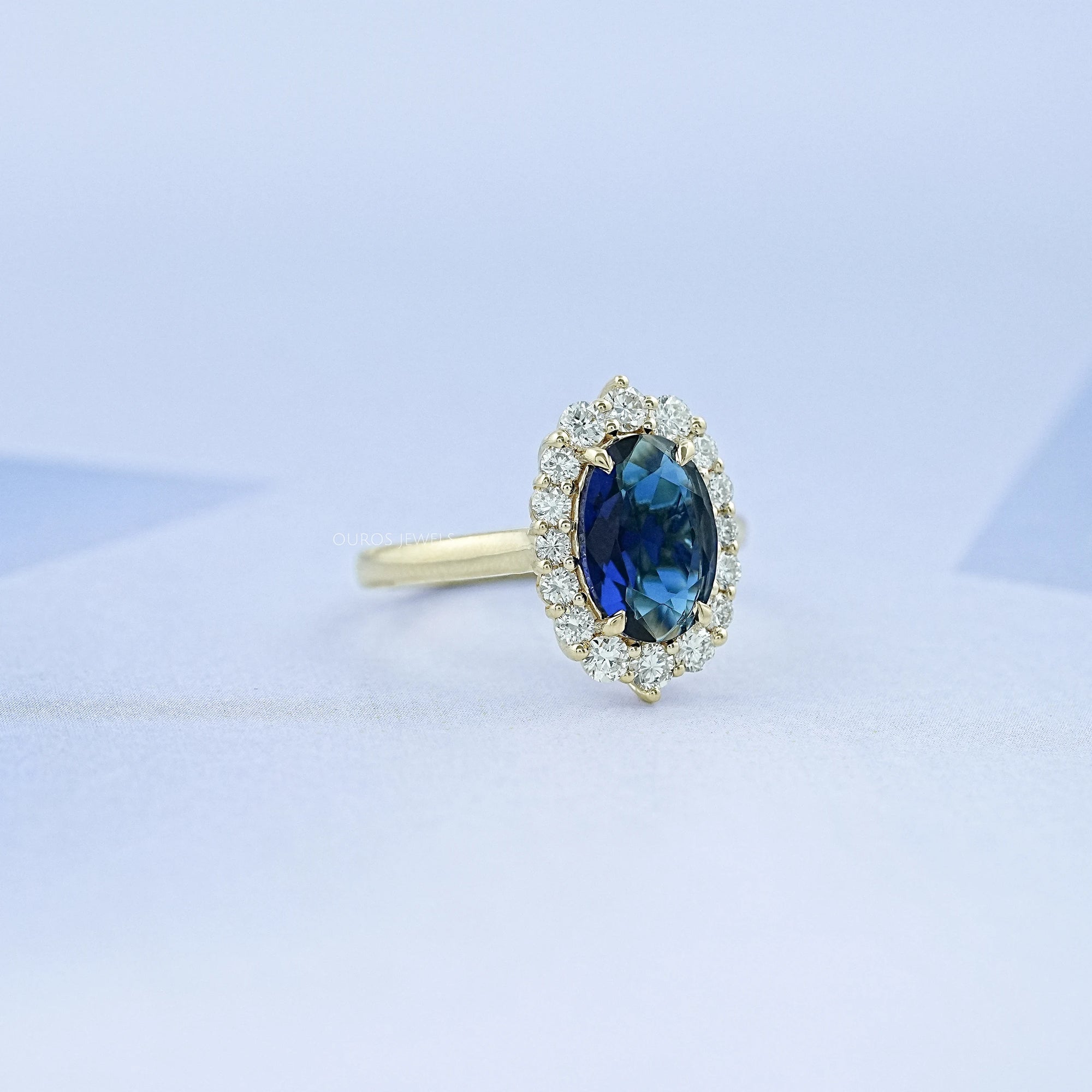 Sapphire Oval Gemstone Halo Engagement Ring Ring