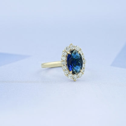 Sapphire Oval Gemstone Halo Engagement Ring Ring