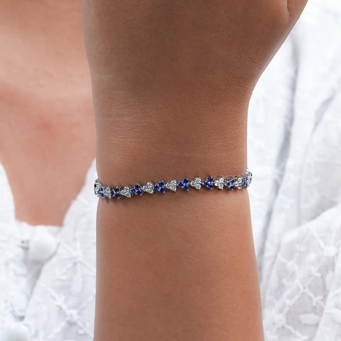 Blue Round Sapphire and Diamond Link Bracelet