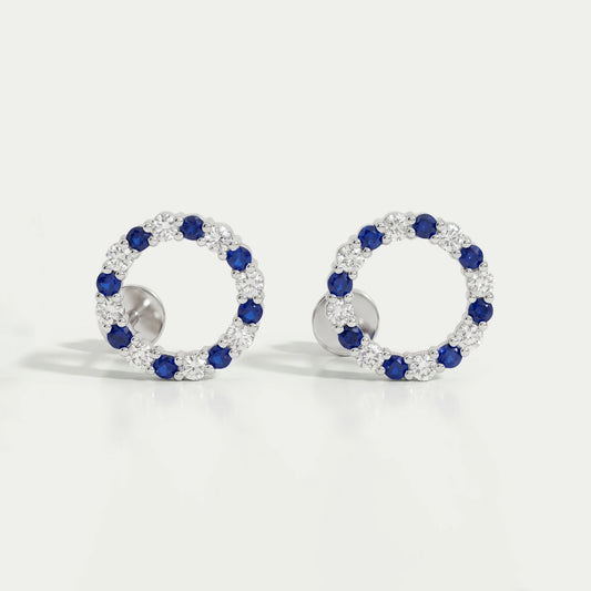 Blue Sapphire Gemstone Circle Stud Earrings