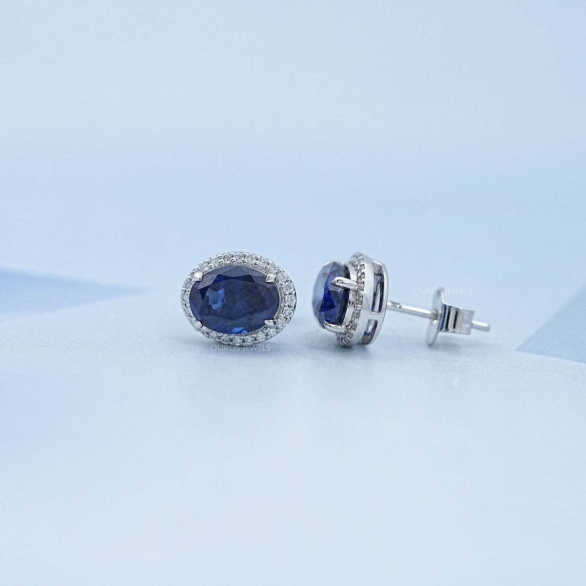 Oval Cut Sapphire Gemstone Stud Earring