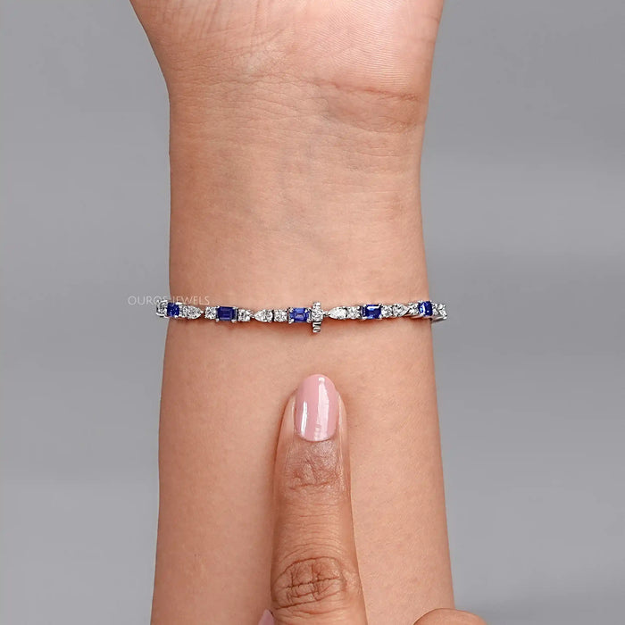 Emerald Cut Sapphire And Lab Dimond Bracelet
