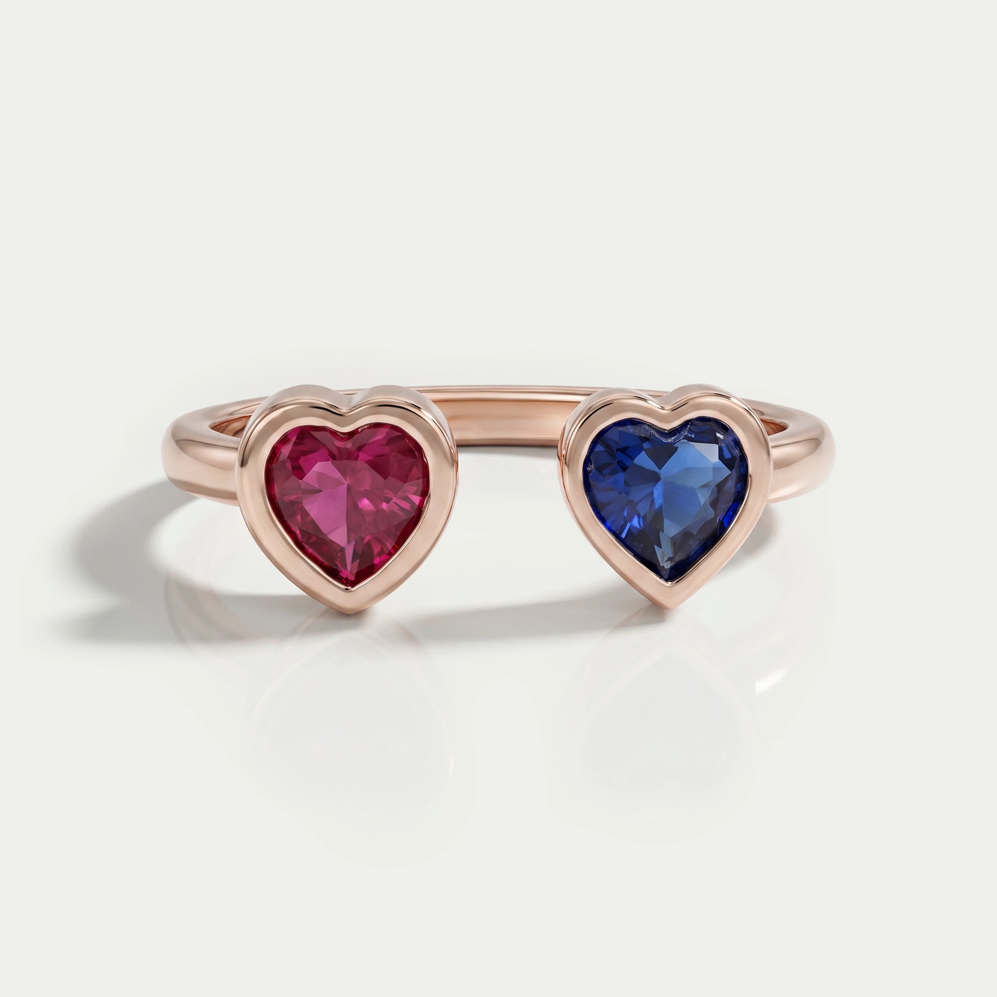 Sapphire And Ruby With Heart Open Cuff Ring