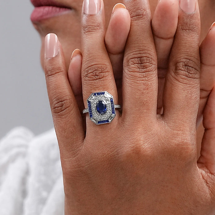 Sapphire Oval And Baguette Diamond Engagement Ring