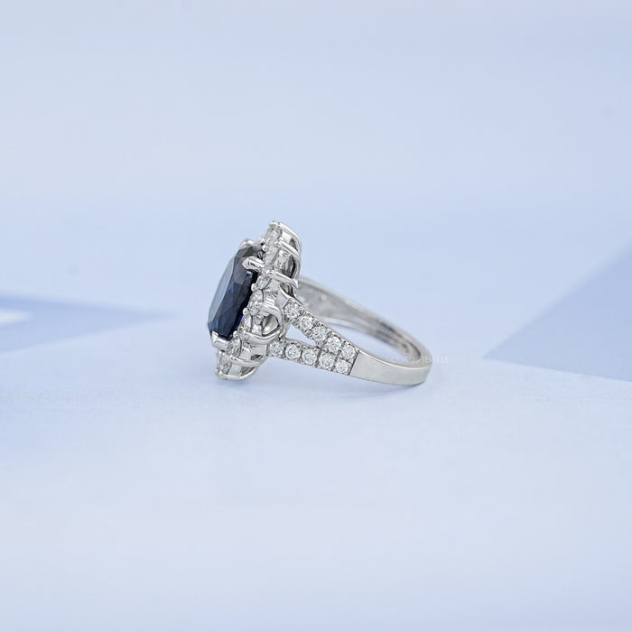 Sapphire Oval Gemstone Halo Split Shank Engagement Ring