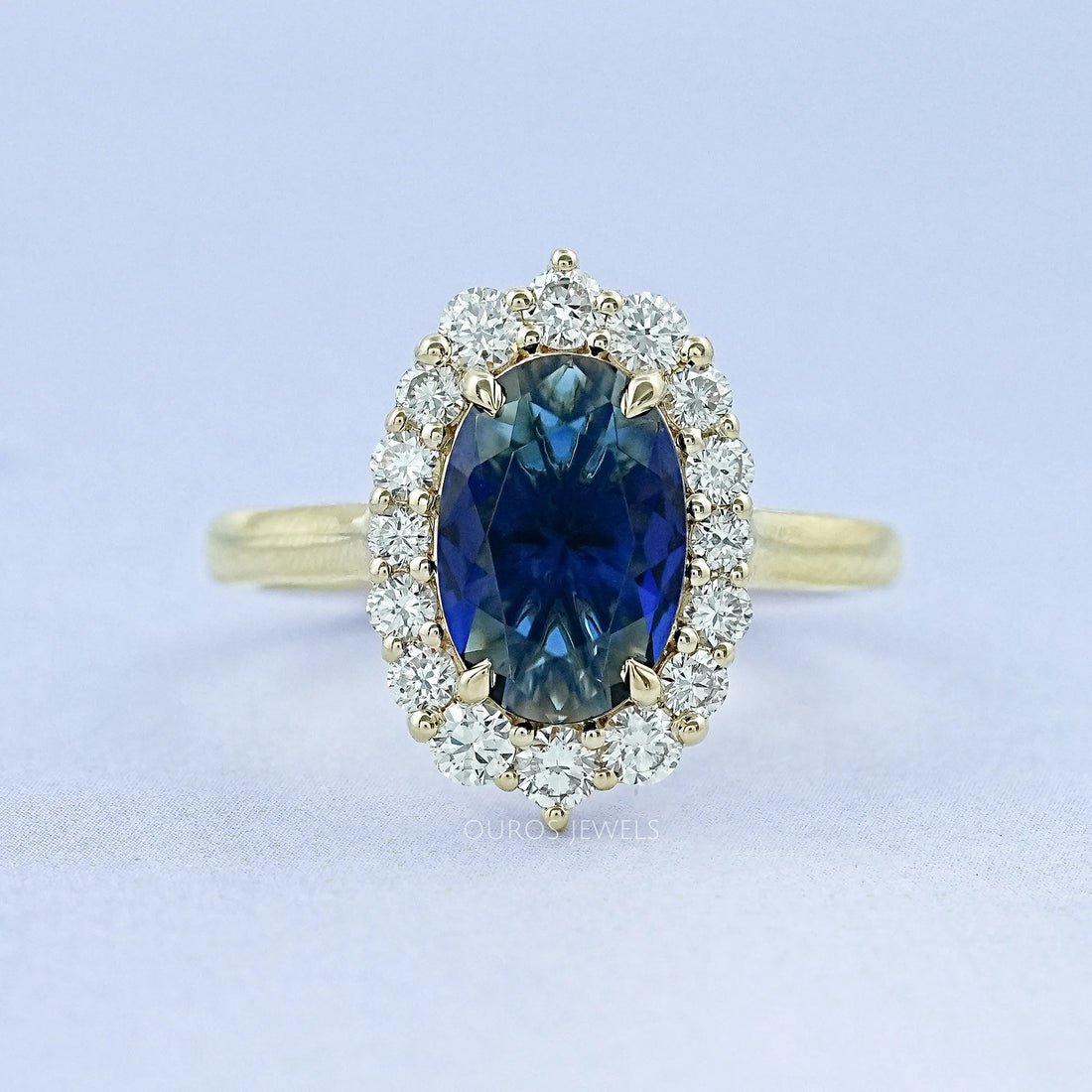 Sapphire Oval Gemstone Halo Engagement Ring Ring