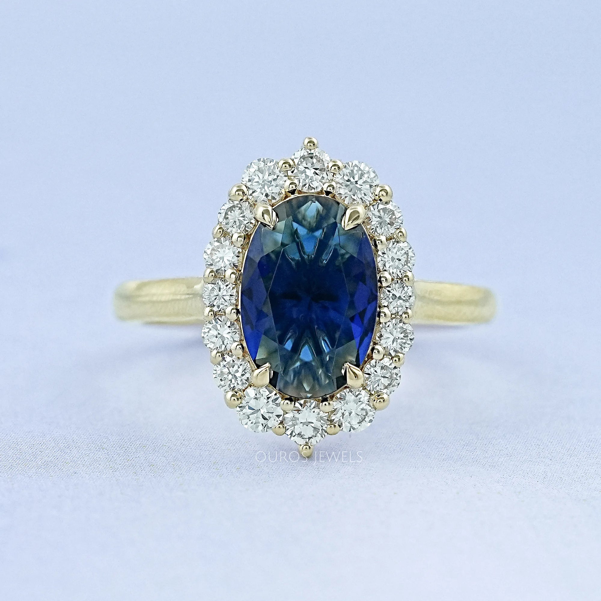 Sapphire Oval Gemstone Halo Engagement Ring Ring