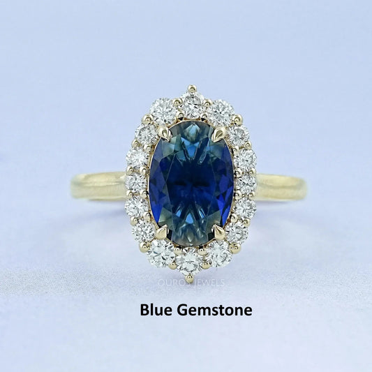 Oval Gemstone Halo Engagement Ring Ring