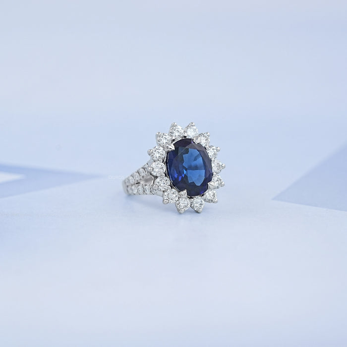 Sapphire Oval Gemstone Halo Split Shank Engagement Ring
