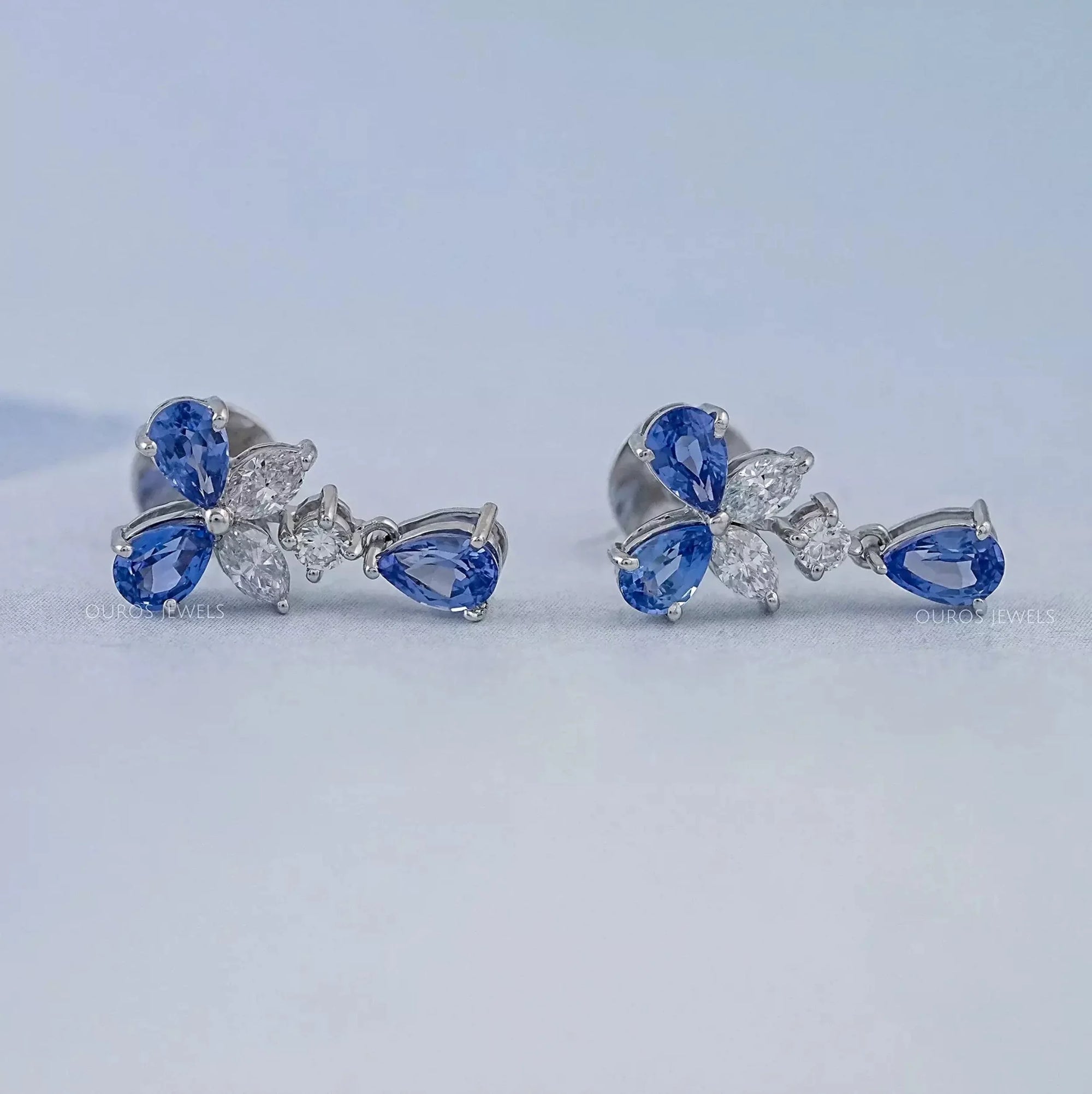 Sapphire Pear And Marquise Lab Diamond Drop Earrings Earrings