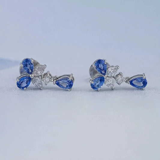 Sapphire Pear And Marquise Lab Diamond Drop Earrings Earrings