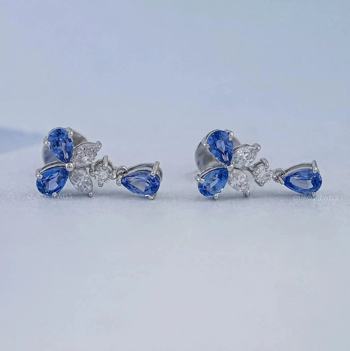 Sapphire Pear And Marquise Lab Diamond Drop Earrings