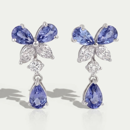 Sapphire Pear And Marquise Lab Diamond Drop Earrings