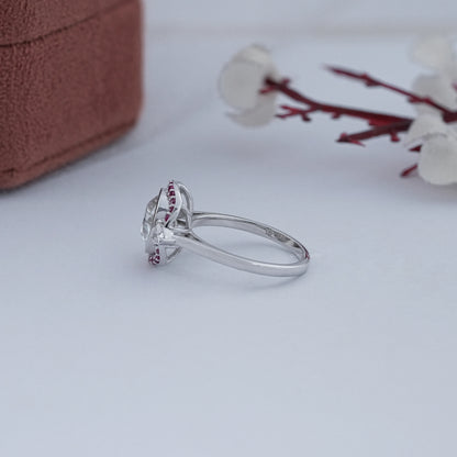 Bezel OEC Round Cut And Pink Sapphire Halo Engagement Ring
