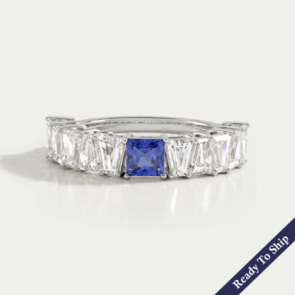 Sapphire Princess And Tapered Baguette Cut Half Eternity Band Rings