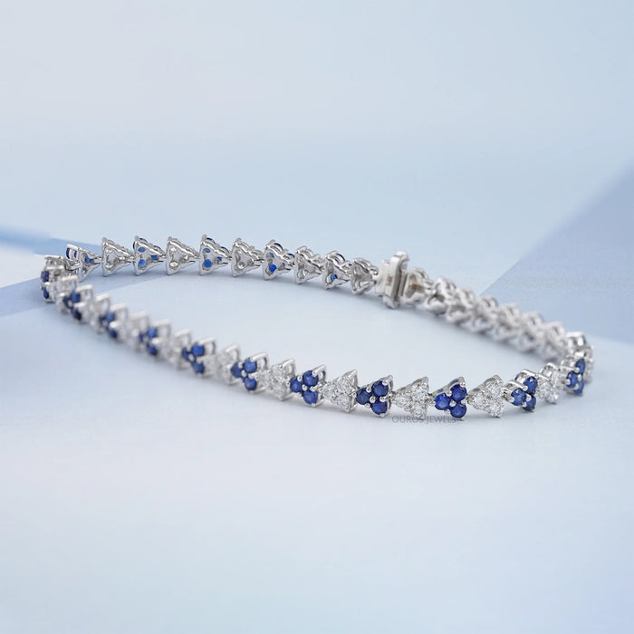 Blue Round Sapphire and Diamond Link Bracelet
