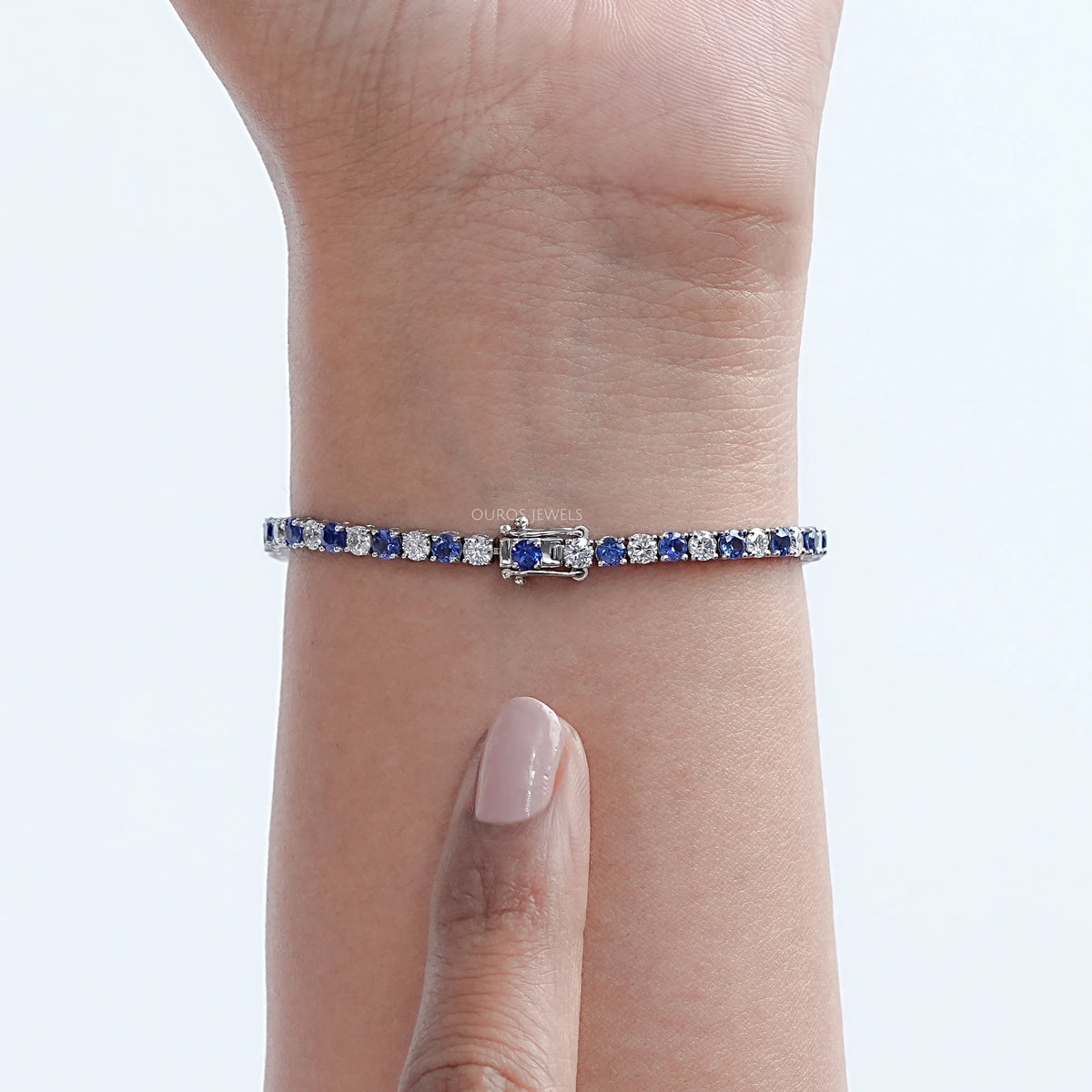 Sapphire Round Gemstone And Lab Diamond Tennis Bracelet