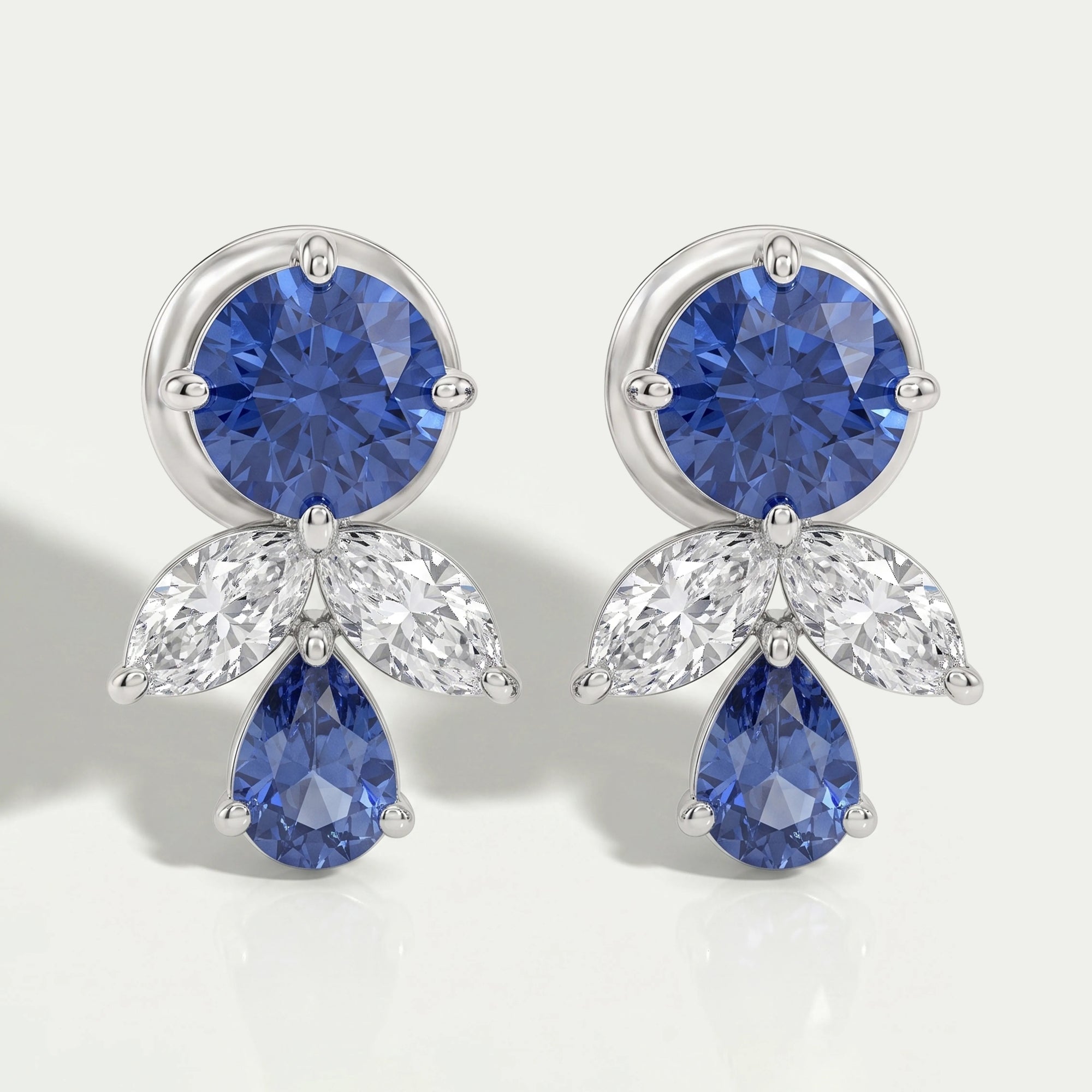 Sapphire Round And Pear Gemstone Stud Earrings