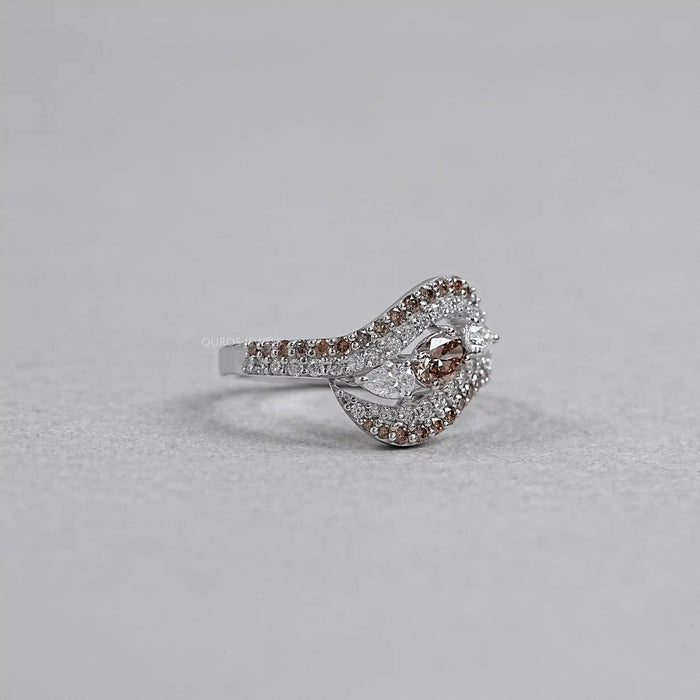 Pear Shaped Diamond Double Row Bypass Ring