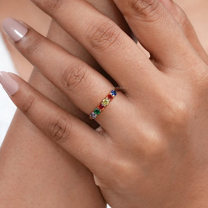Rainbow Round Gemstone Dainty Wedding Ring Ring