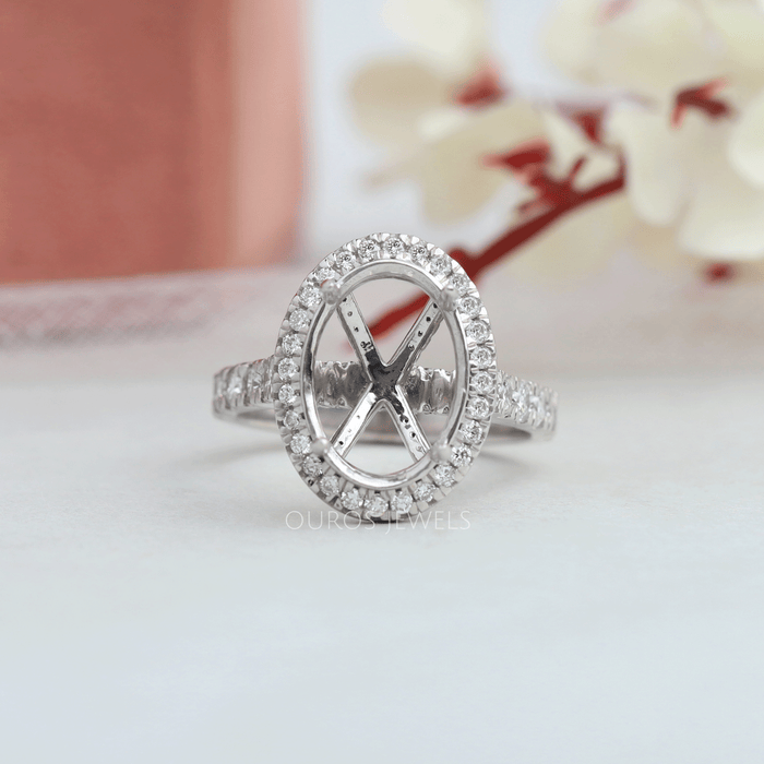 Oval Cut Halo Semi Mount Engagement Ring