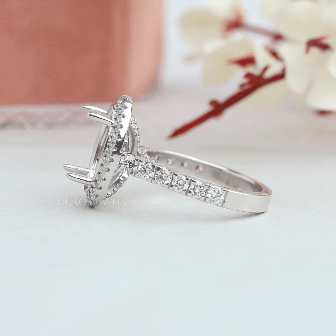 Semi Mount Halo Accent Diamond Ring