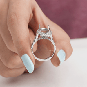 semi mount halo diamond ring oval cut 