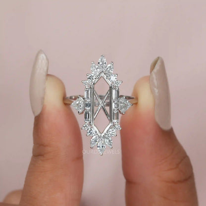 Dutch Marquise Cut Lab Semi Mount Cluster Halo Diamond Ring