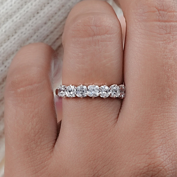 Seven Stone Old Mine Cushion Diamond Wedding Band 