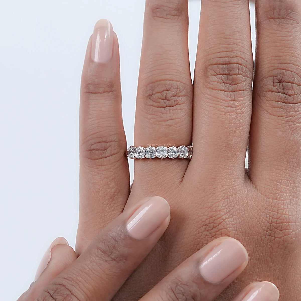 Seven Stone Old Mine Cushion Diamond Wedding Band Ring