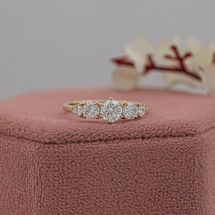 Round And Shield Cut Five Stone Diamond Engagement Ring