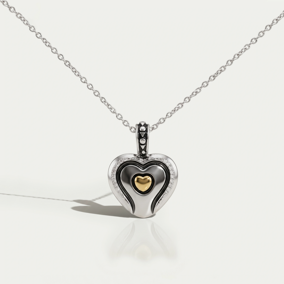 Heart Shaped Round Diamond Signet Pendant Necklaces