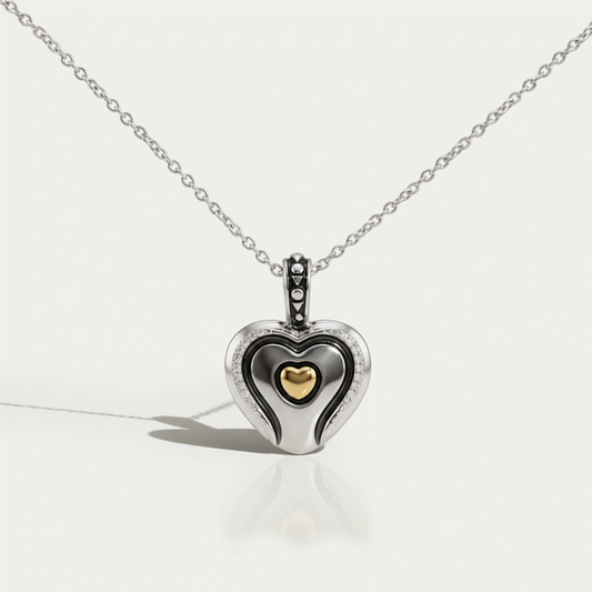 Heart Shaped Round Diamond Signet Pendant Necklaces