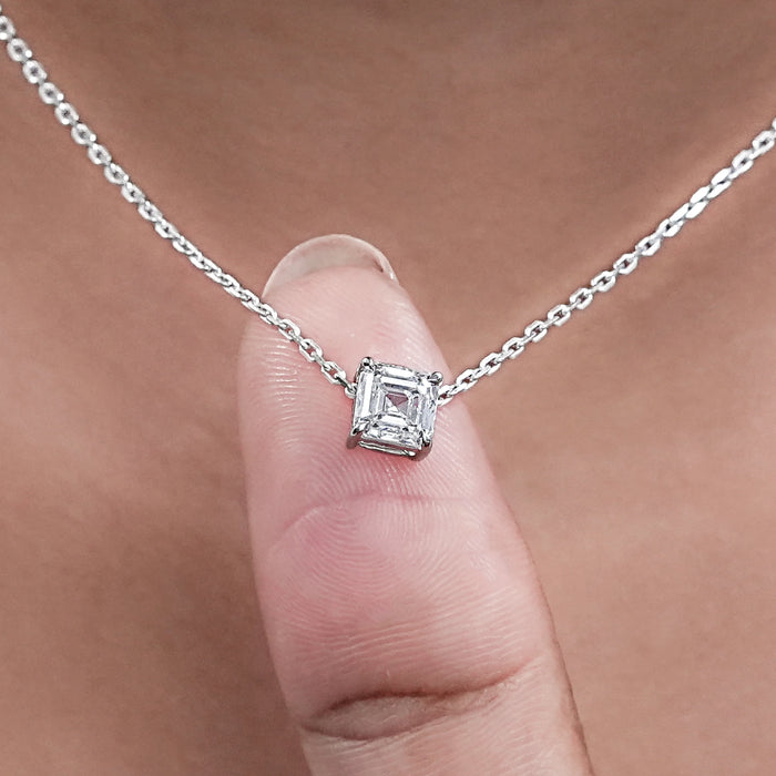 Asscher Cut Lab Grown Diamond Solitaire Pendant