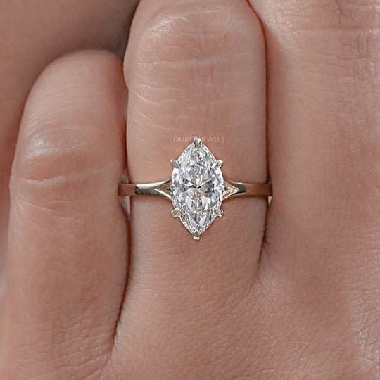 Six Prong Marquise Lab Diamond Solitaire Engagement Ring 