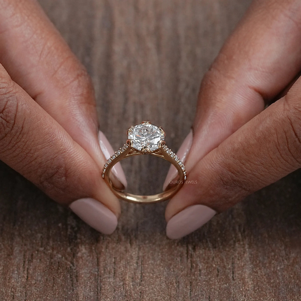 Round Cut Lab Diamond Tulip Engagement Ring